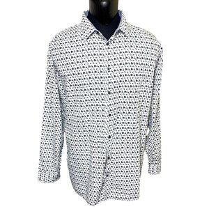 SOUL Of London White Blue Motorcycle Button Down Shirt Modern Long Sleeve Sz 2XL